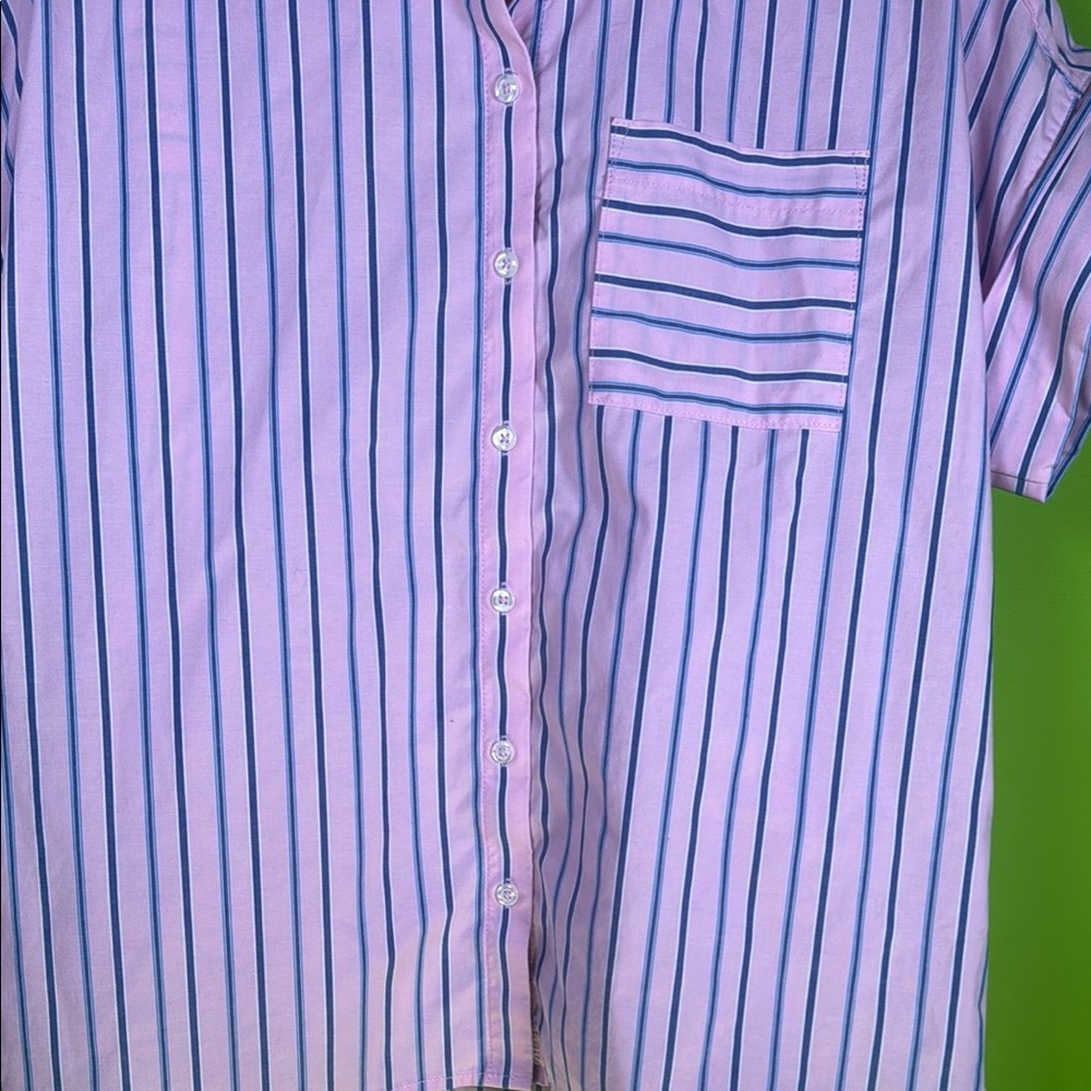 Elegant Pink and Blue Striped Midi blouse - Picture 10 of 12
